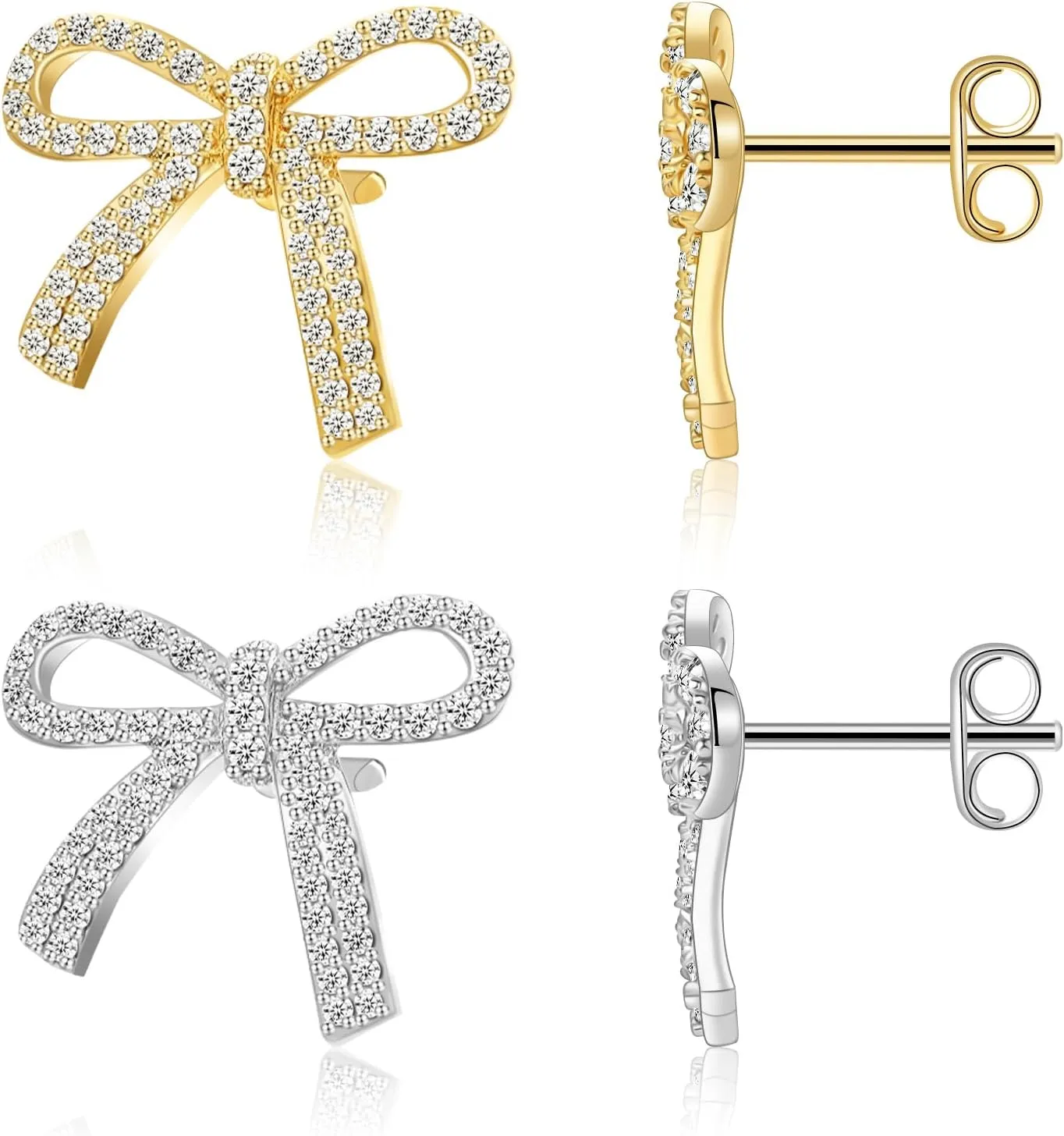 Bow Earrings Set for Women Small Gold Bow Studs for Teen 18K Rhinestone Bow Studs Set for Her