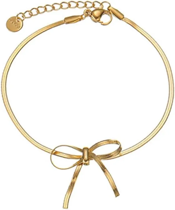 Bowknot Bracelet for Women Gold/Silver Stainless Steel Bow Bracelet Adjustable Ribbon Bow Bracelet Dainty Jewelry Gifts