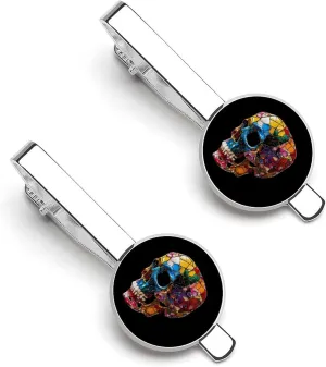 Broken Colorful Skull Tie Clip Tack Pins Cufflinks Necktie Bar Pinch Business Wedding Clothing Accessories for Men Women