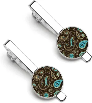 Brown Paisley Pattern Tie Clip Tack Pins Cufflinks Necktie Bar Pinch Business Wedding Clothing Accessories for Men Women