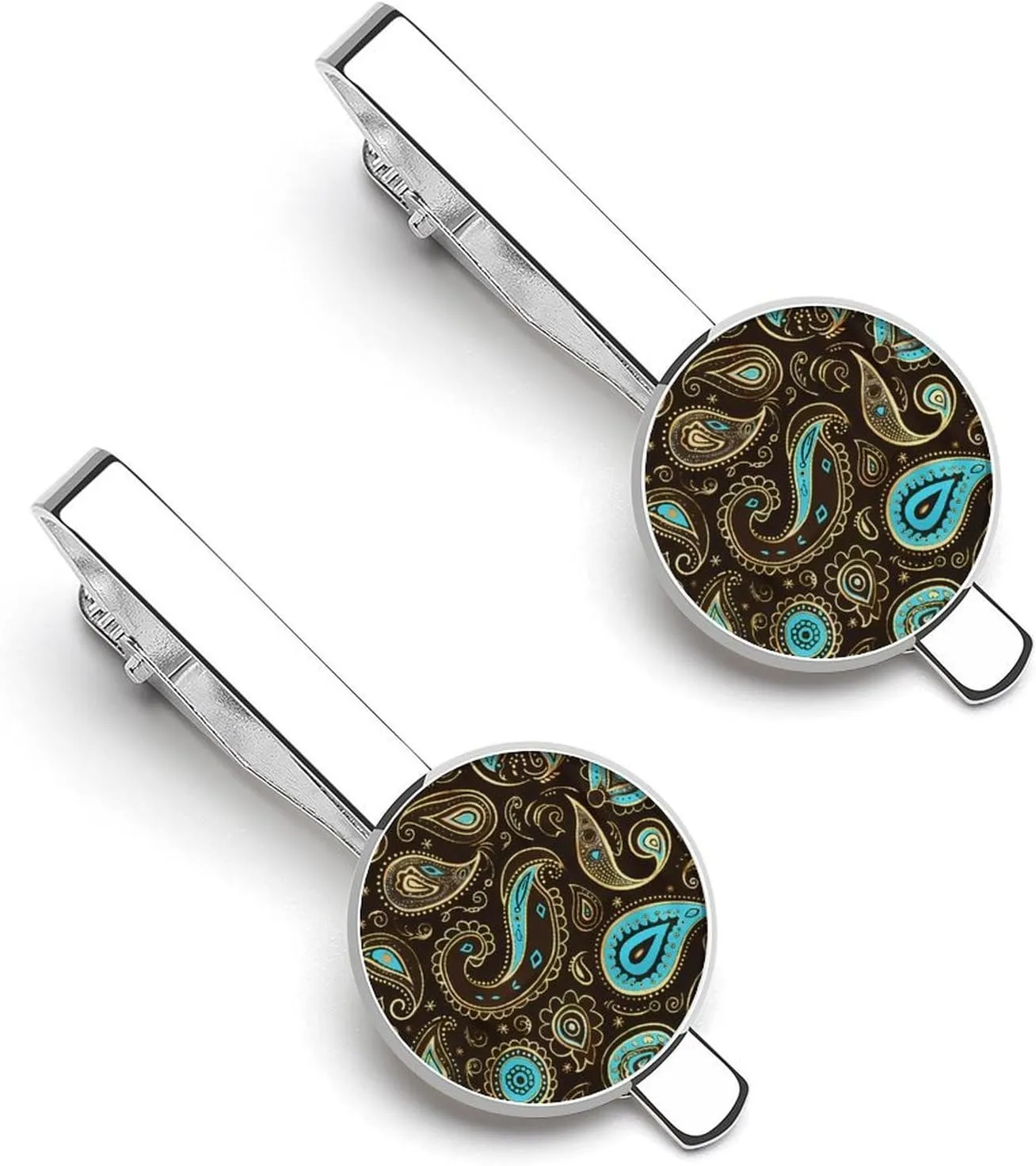 Brown Paisley Pattern Tie Clip Tack Pins Cufflinks Necktie Bar Pinch Business Wedding Clothing Accessories for Men Women