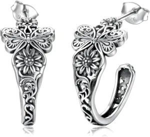 Butterfly Spoon Hoop Earrings Sterling Silver Open Hoops Hypoallergenic Spoon Vintage Boho Jewelry Gifts for Women