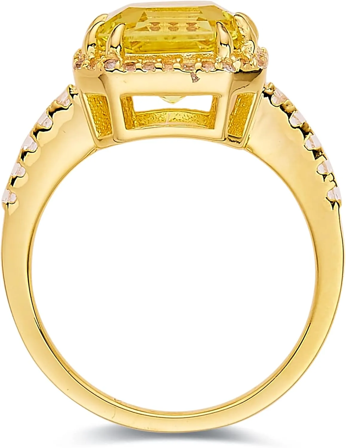 Canary Yellow Sapphire Asscher Cut Halo Ring Created Yellow Sapphire Gemstone Statement Ring 18K Yellow Gold Plated Sterling Silver Ring Jewelry Gift for Her in Sizes 5 6 7 8