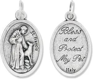 Caritas et Fides St. Francis Bless and Protect My Pet Medal Charm - 1" Medal Pendant Silver Oxidized St. Francis for Necklace, Medals for Jewelry Catholic, Made in Italy