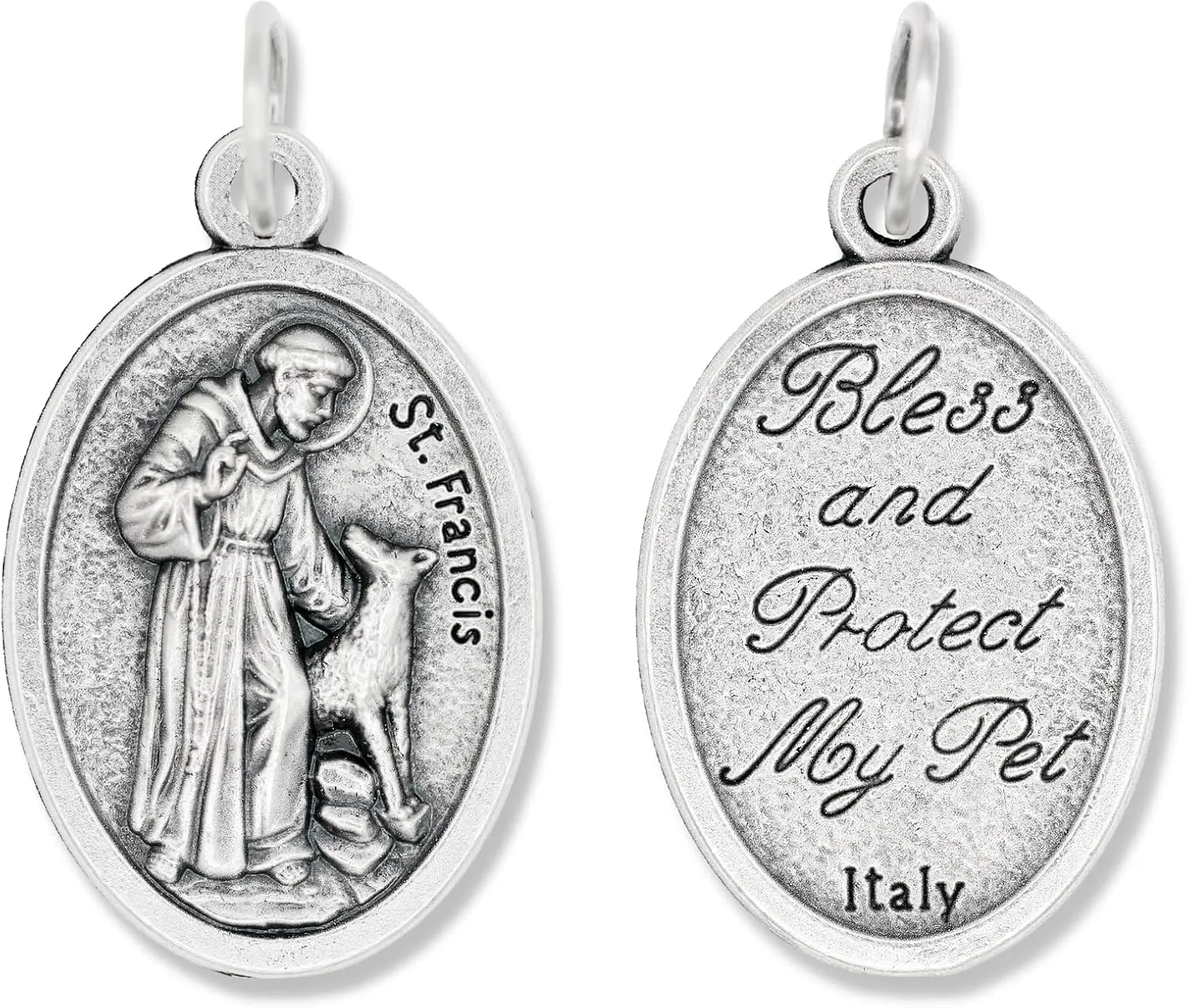Caritas et Fides St. Francis Bless and Protect My Pet Medal Charm - 1" Medal Pendant Silver Oxidized St. Francis for Necklace, Medals for Jewelry Catholic, Made in Italy