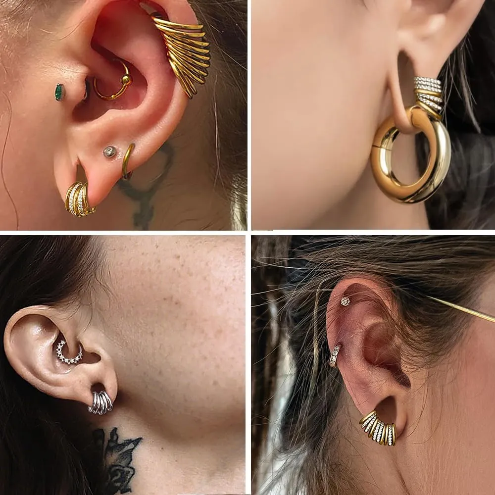 Casvort 5/10 PCS 16G Seamless Septum Nose Piercing Rings Zirconia Segment Tragus Hoop Rings 316 Stainless Steel Helix Ring Stack Clickers Ear Plugs Hangers Women Body Jewelry