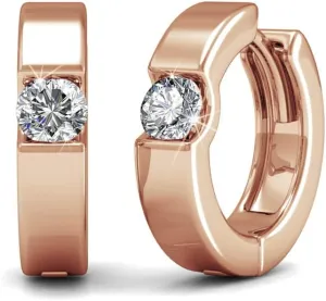 Cate & Chloe Charlie 18k White Gold Plated Hoop Earrings with Crystals, Small Crystal Hoops for Women, Solitaire Stone Earring Set, Silver Round Ring Earrings