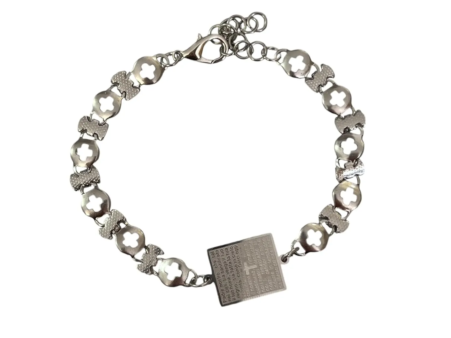 Catholic Cross Bracelet Our Father Prayer Pendant Adjustable Stainless Chain Bracelet