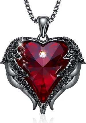 CDE Angel Wings Necklace for Women with Birthstone, Love Heart Silver Tone/Gold Tone Pendant, Ideal Anniversary or Birthday Jewelry Gifts for Wife Girlfriend Her