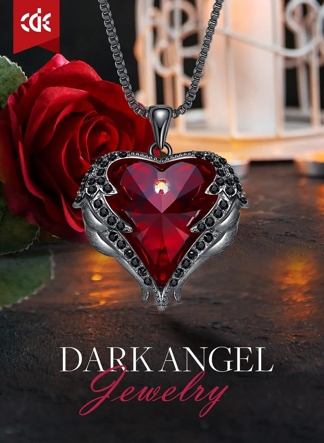 CDE Angel Wings Necklace for Women with Birthstone, Love Heart Silver Tone/Gold Tone Pendant, Ideal Anniversary or Birthday Jewelry Gifts for Wife Girlfriend Her