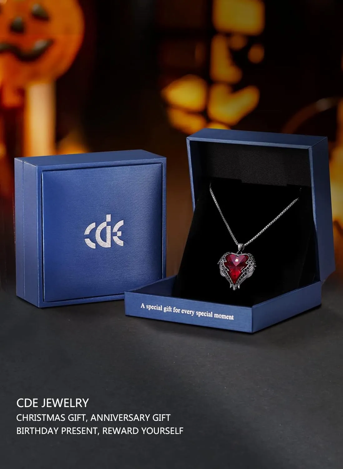 CDE Angel Wings Necklace for Women with Birthstone, Love Heart Silver Tone/Gold Tone Pendant, Ideal Anniversary or Birthday Jewelry Gifts for Wife Girlfriend Her