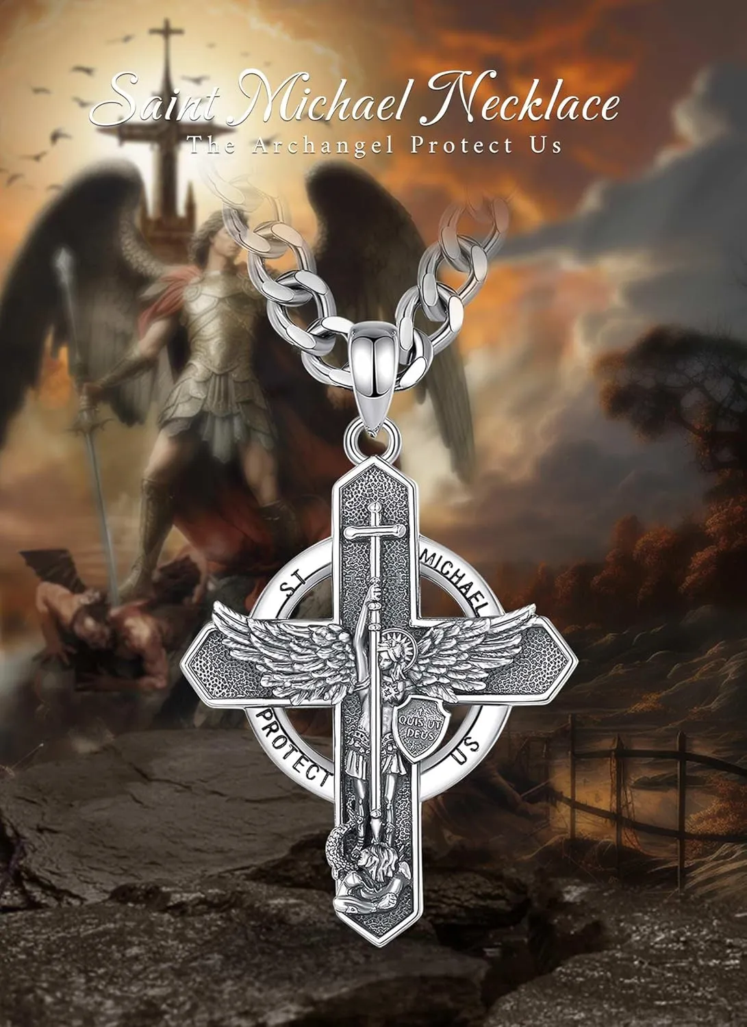 CELESTIA 925 Sterling Silver St. Michael/St. Christopher/St. Benedict/St. Gabriel/Virgin Mary/Jesus/Caravaca/Metatron/Seal of Seven Archangel Medals for Men Women Religious Gifts