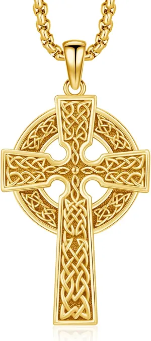 Celtic Cross Necklace for Men Women 925 Sterling Silver Celtic Cross Pendant Evil Eye Necklace Irish Trinity Knot Crucifix Jewelry