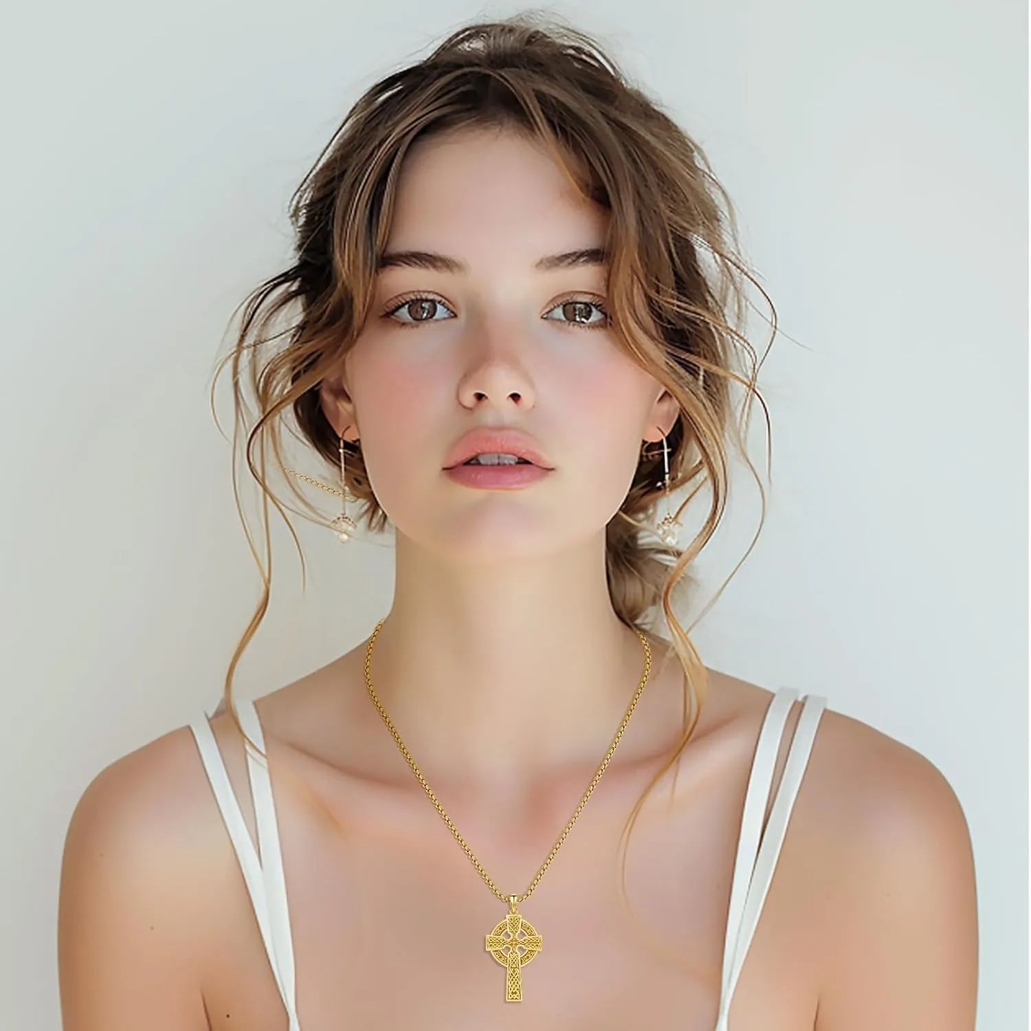 Celtic Cross Necklace for Men Women 925 Sterling Silver Celtic Cross Pendant Evil Eye Necklace Irish Trinity Knot Crucifix Jewelry