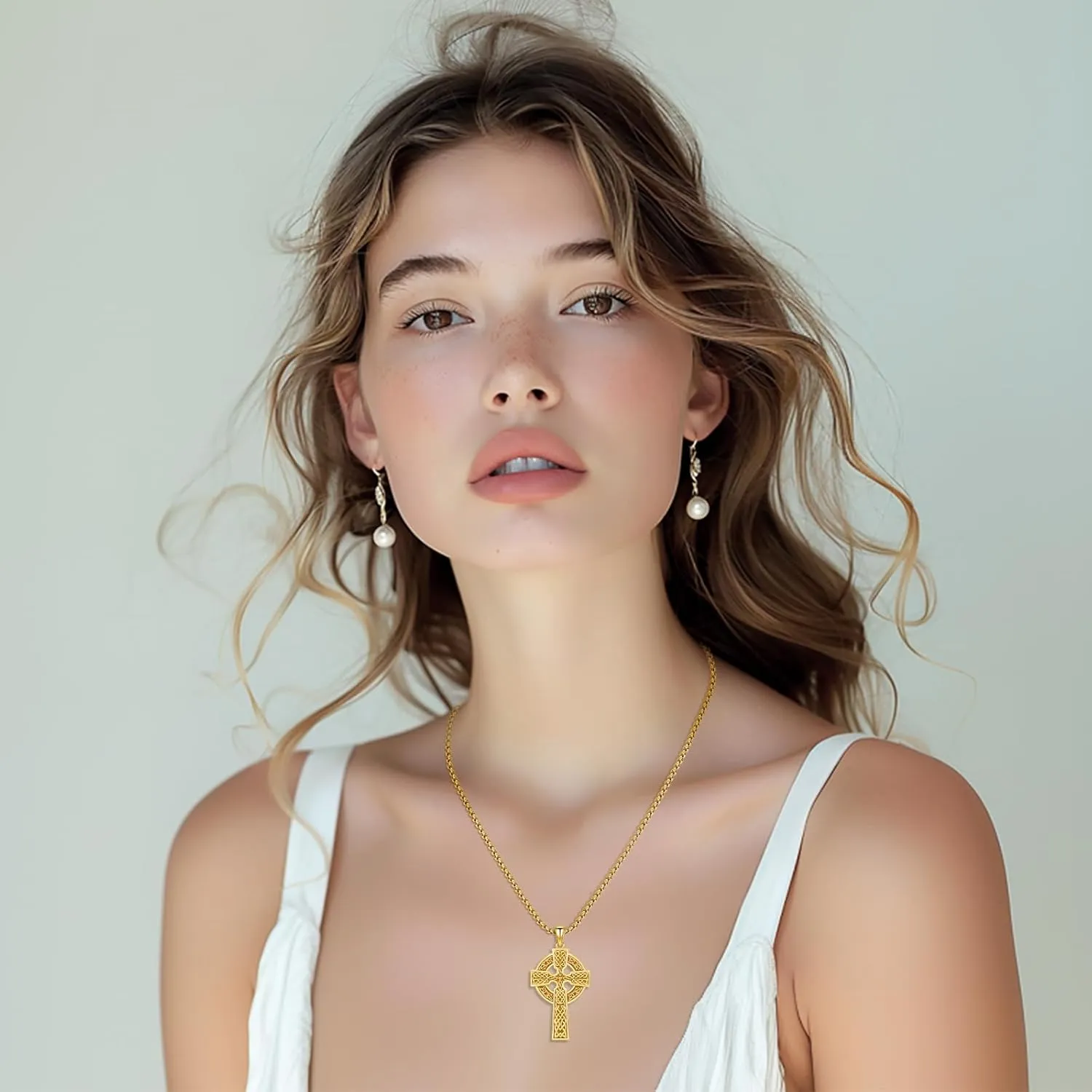 Celtic Cross Necklace for Men Women 925 Sterling Silver Celtic Cross Pendant Evil Eye Necklace Irish Trinity Knot Crucifix Jewelry