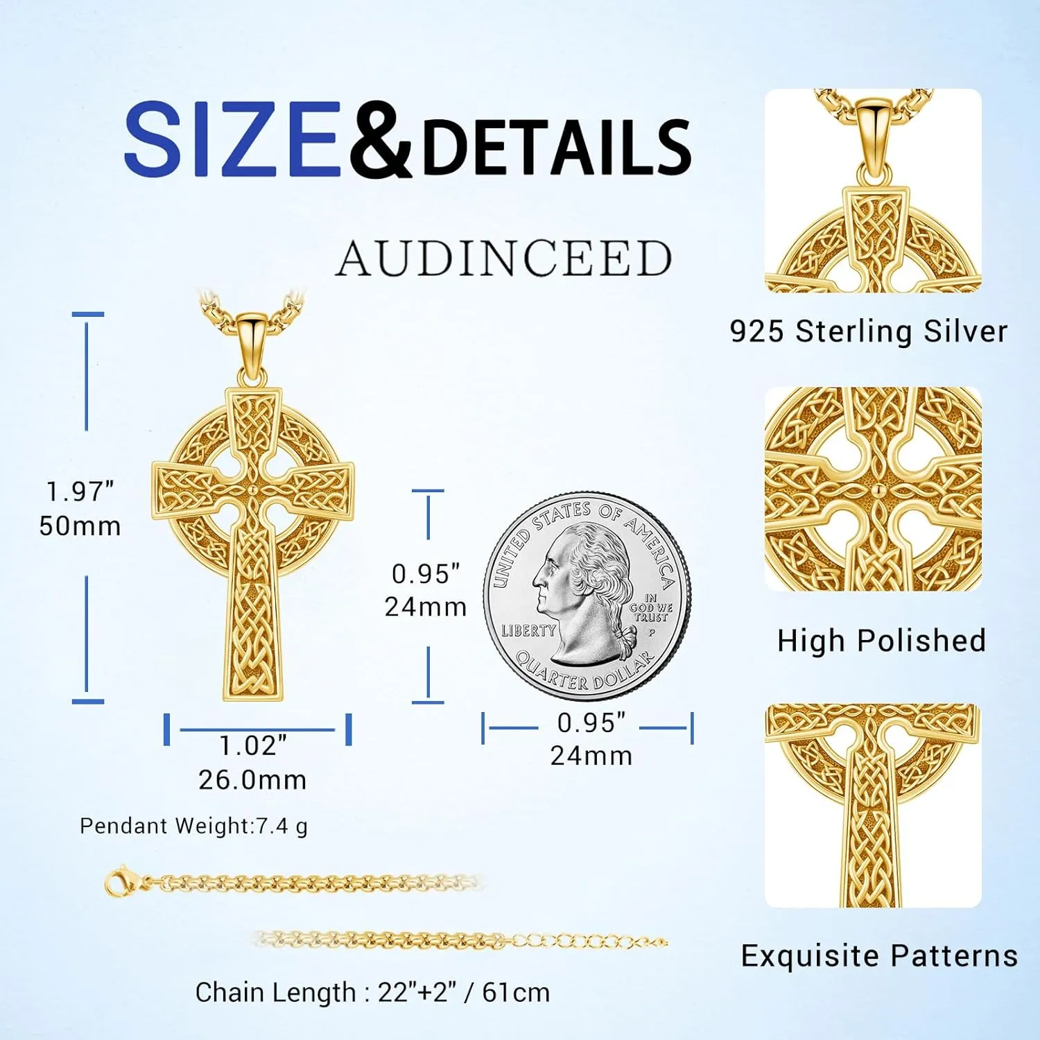 Celtic Cross Necklace for Men Women 925 Sterling Silver Celtic Cross Pendant Evil Eye Necklace Irish Trinity Knot Crucifix Jewelry
