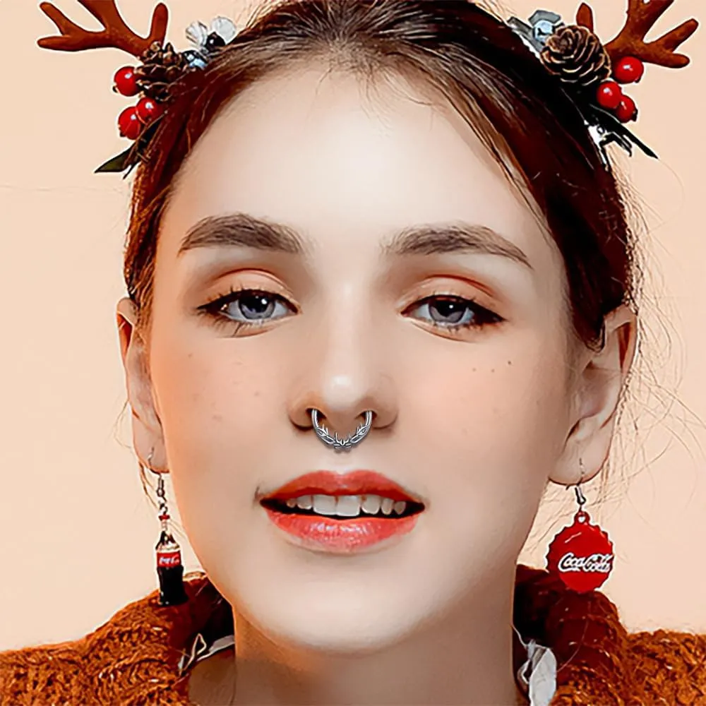Christmas Nose Rings Studs Septum Hoop for Women L Shaped Corkscrew Nose Ring Christmas Elements Body Piercing Jewelry