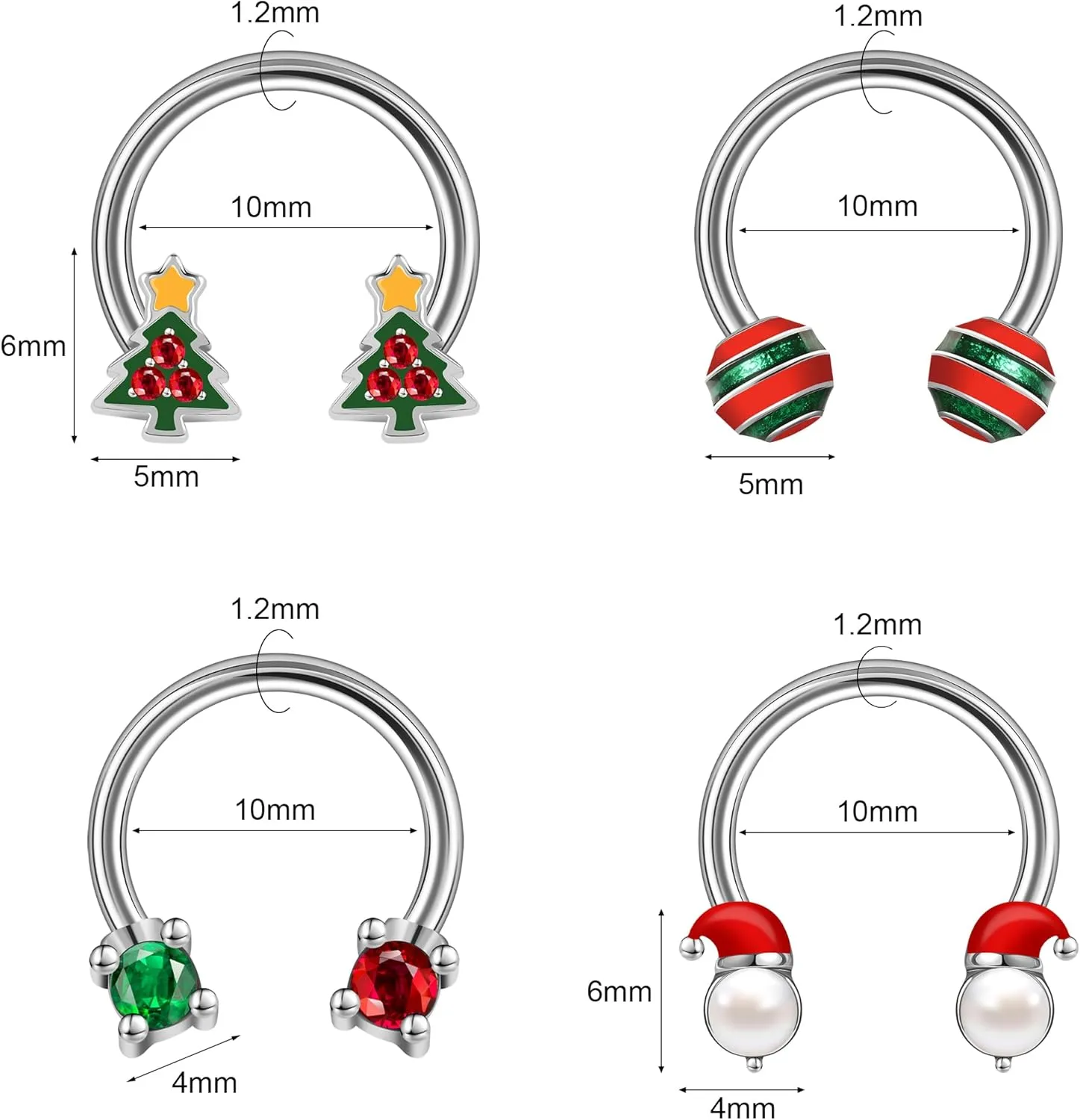Christmas Nose Rings Studs Septum Hoop for Women L Shaped Corkscrew Nose Ring Christmas Elements Body Piercing Jewelry