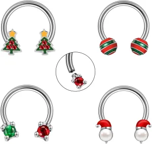 Christmas Nose Rings Studs Septum Hoop for Women L Shaped Corkscrew Nose Ring Christmas Elements Body Piercing Jewelry