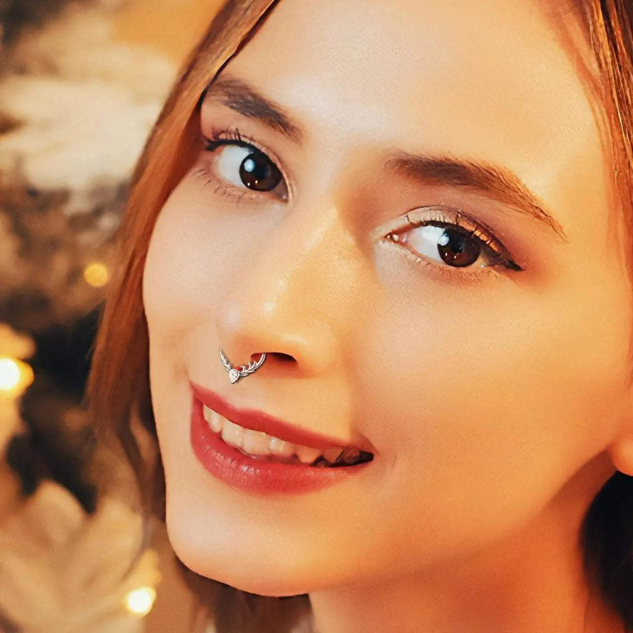 Christmas Nose Rings Studs Septum Hoop for Women L Shaped Corkscrew Nose Ring Christmas Elements Body Piercing Jewelry