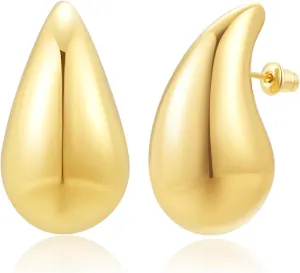 Chunky Gold Hoop Earrings for Women: Thick Tear drop Hoops Big Trendy Waterdrop Earring Dupes Large Hollow Lightweight Open Hoops Hypoallergenic Jewelry (Gold Teardrop Earrings)