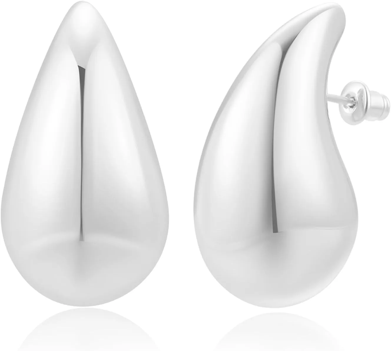 Chunky Gold Hoop Earrings for Women: Thick Teardrop Hoops Big Trendy Waterdrop Earring Dupes Large Hollow Lightweight Open Hoops Hypoallergenic Jewelry (Silver Teardrop Earrings)