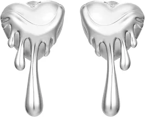 Chunky Heart Earrings for Women 18k Gold Melted Liquid Irregular Stud Earrings Stainless Steel Heart Style Earrings Dainty Heart Melted Liquid Earrings Hypoallergenic Statement Earrings Jewellery