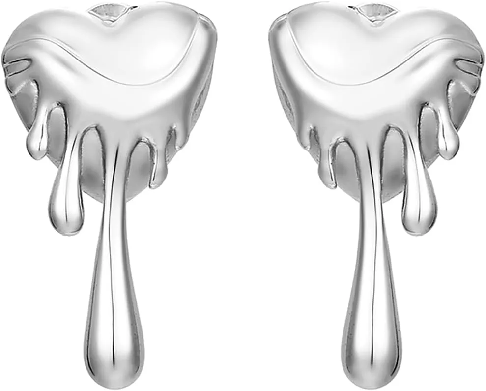 Chunky Heart Earrings for Women 18k Gold Melted Liquid Irregular Stud Earrings Stainless Steel Heart Style Earrings Dainty Heart Melted Liquid Earrings Hypoallergenic Statement Earrings Jewellery