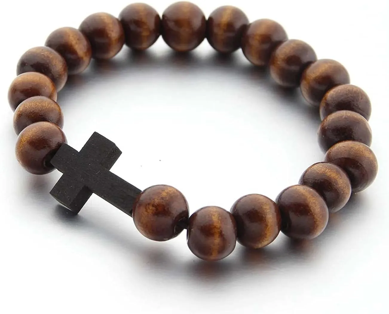 COLORFUL BLING Fashion Religious 10MM Wooden Beads Cross Bracelet for Men Women Faith Prayer Handmade Catholic Jewelry