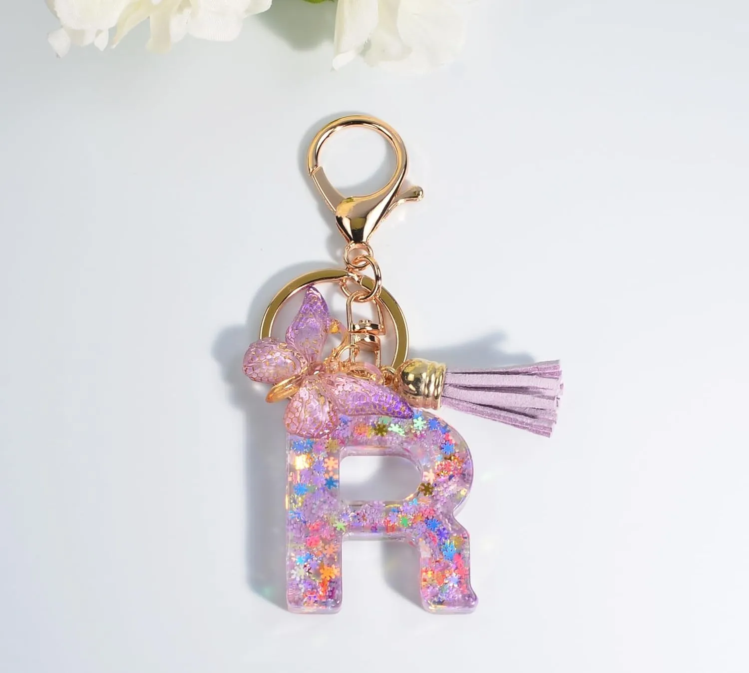 COLORFUL BLING Glitter Snowflakes Alphabet Butterfly Initial letter Keychain for Women Girls Bag Car Key Chain