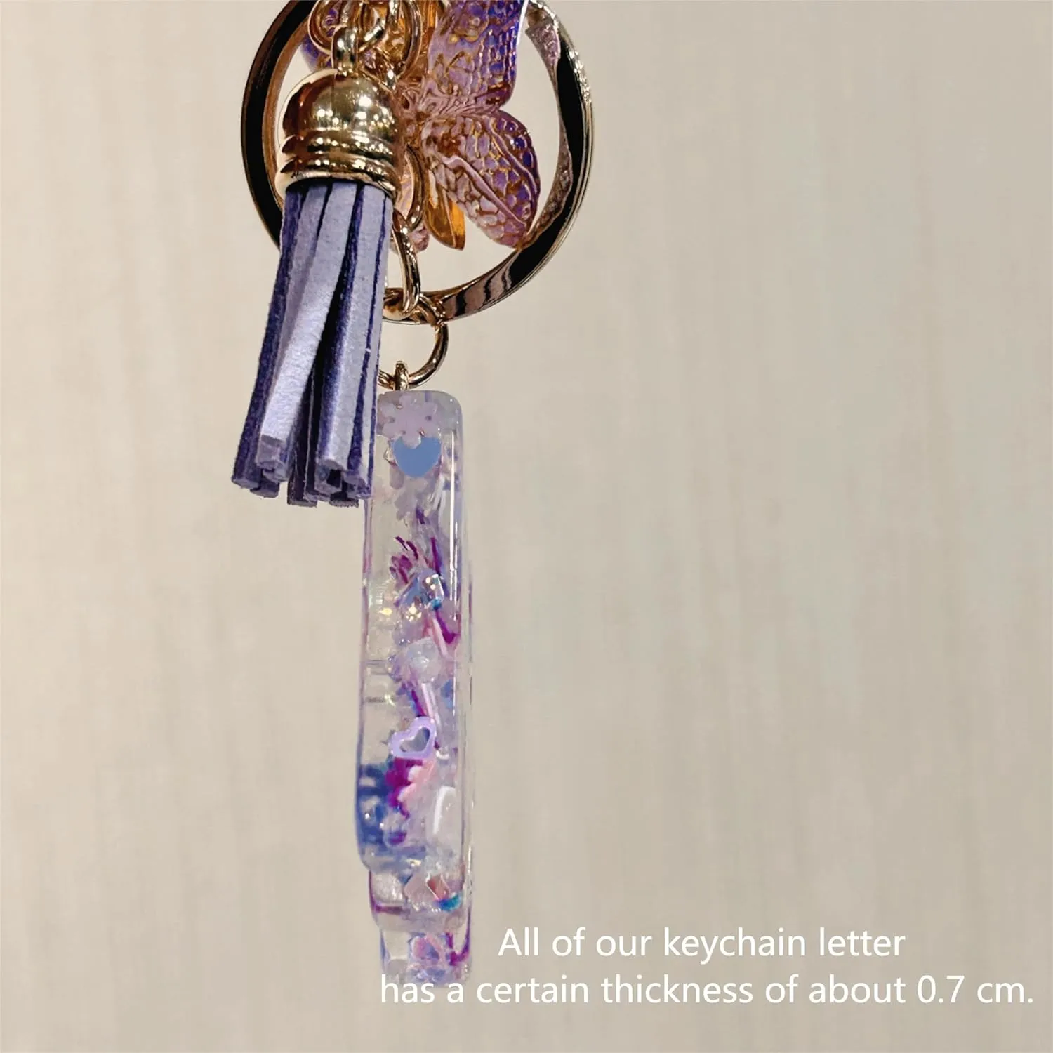 COLORFUL BLING Glitter Snowflakes Alphabet Butterfly Initial letter Keychain for Women Girls Bag Car Key Chain
