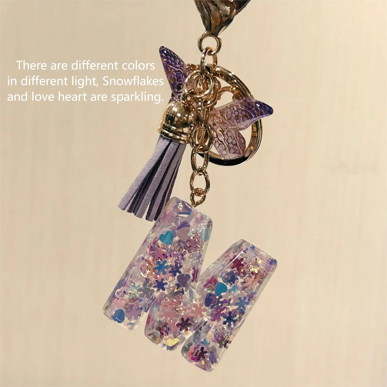 COLORFUL BLING Glitter Snowflakes Alphabet Butterfly Initial letter Keychain for Women Girls Bag Car Key Chain