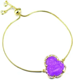 COLORFUL BLING Natural Jade Stone Laughing Buddha Link Bracelet Pendant 18K Gold Plated Cubic Zirconia Crystal Adjustable Lucky Gemstone Amulet Protection Jewelry for Women Men