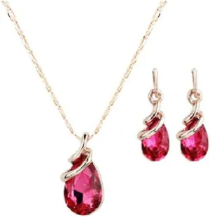 COLORFUL BLING Rose Gold Teardrop Infinity Pendant Necklace Dangle Earring Bridal Pearl Jewelry Sets