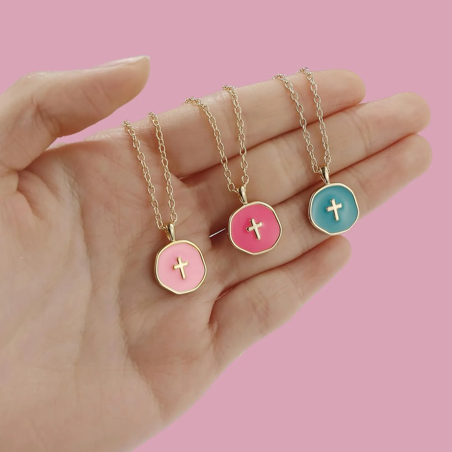 Colorful Cross Necklace for Women Girls, Valentines Day | Birthday | First Communion | Christmas Gift | Easter Gifts
