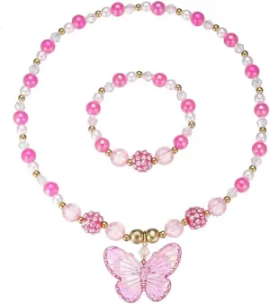 Colorful Crystal Beaded Butterfly Summer Beach Necklace Acrylic Butterfly Animal Necklace Bracelet Set for Women