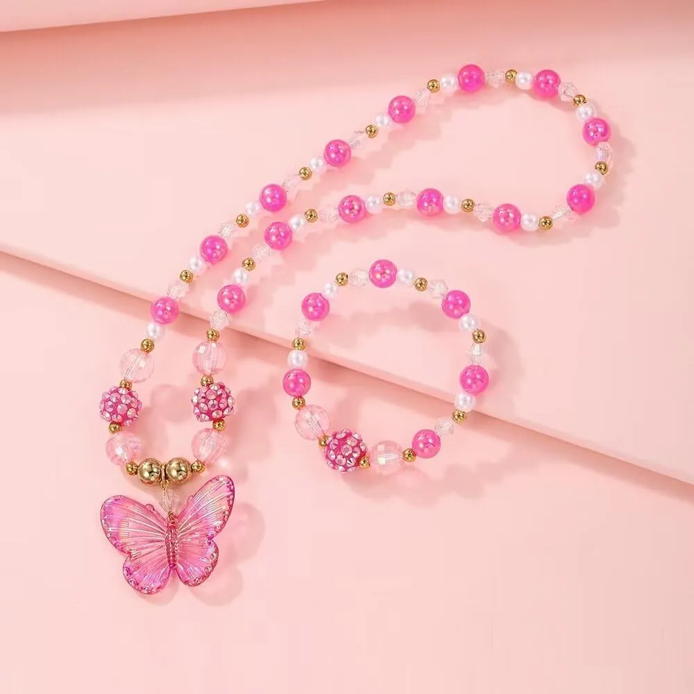 Colorful Crystal Beaded Butterfly Summer Beach Necklace Acrylic Butterfly Animal Necklace Bracelet Set for Women