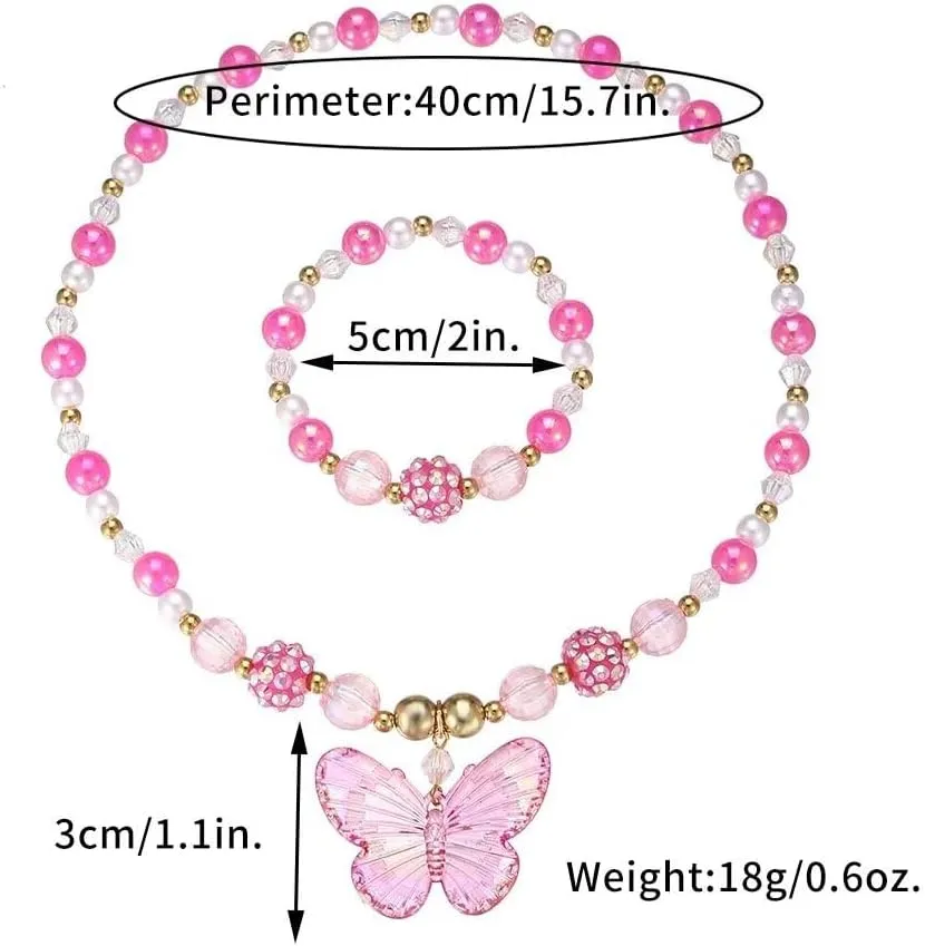 Colorful Crystal Beaded Butterfly Summer Beach Necklace Acrylic Butterfly Animal Necklace Bracelet Set for Women