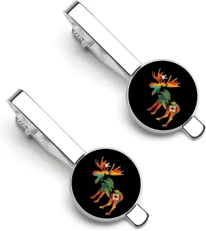 Colorful Moose Canada Flag Tie Clip Tack Pins Cufflinks Necktie Bar Pinch Business Wedding Clothing Accessories for Men Women