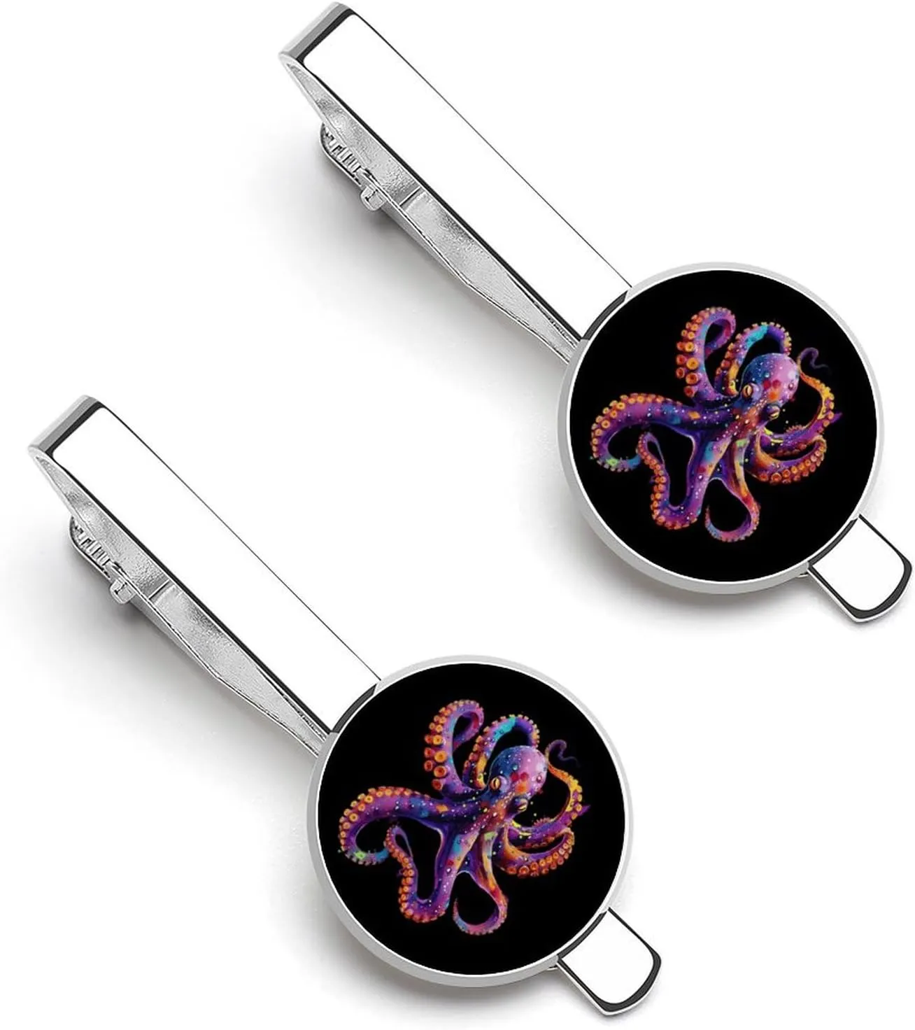 Colorful Octopus Tie Clips for Men 2 Pack Classic Bar Pinch Necktie Tacks Pins for Wedding Business