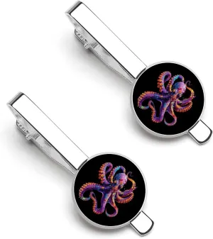 Colorful Octopus Tie Clips for Men 2 Pack Classic Bar Pinch Necktie Tacks Pins for Wedding Business