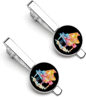 Colorful Piano Fantasy 1 Pair Tie Clips Necktie Bar Pinch Clip for Wedding Business