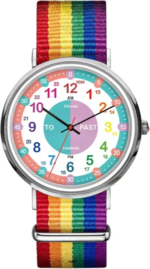 Colorful Time Learning Watch for Kids with Rainbow Strap and Easy-to-Read Hour Markings