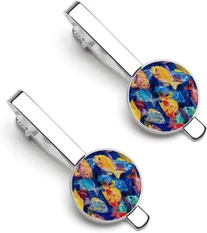 Colorful Tropical Fish 1 Pair Tie Clips Necktie Bar Pinch Clip for Wedding Business