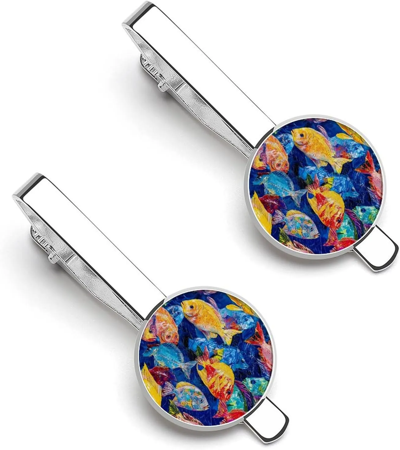 Colorful Tropical Fish 1 Pair Tie Clips Necktie Bar Pinch Clip for Wedding Business
