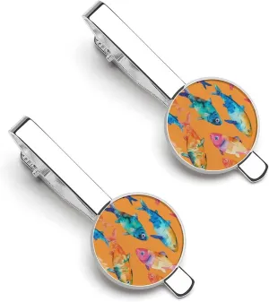 Colorful Watercolor Fish Tie Clip Tack Pins Cufflinks Necktie Bar Pinch Business Wedding Clothing Accessories for Men Women