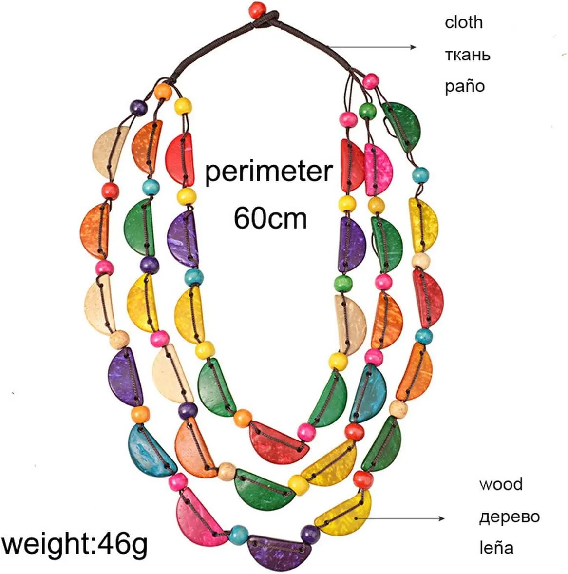 Colorful Wooden Beaded Bib Necklace for Women,Chunky Multicolor Layered Boho African Choker,Statement Jewelry