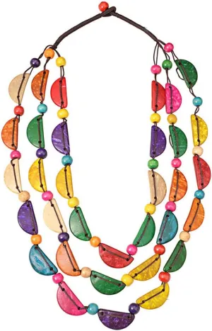 Colorful Wooden Beaded Bib Necklace for Women,Chunky Multicolor Layered Boho African Choker,Statement Jewelry