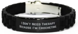 Crocheting Gifts For Friends, I Don't Need, Joke Crocheting Black Glidelock Clasp Bracelet, Engraved Bracelet From Friends, Friendship, Black jewelry, Bracelet gift
