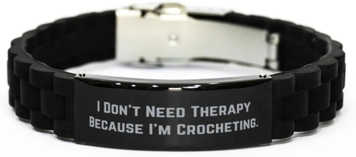 Crocheting Gifts For Friends, I Don't Need, Joke Crocheting Black Glidelock Clasp Bracelet, Engraved Bracelet From Friends, Friendship, Black jewelry, Bracelet gift